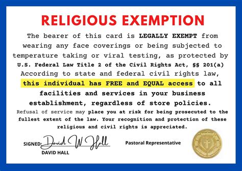 Ditto if you're married and filing jointly, with both spouses under 65. . Religious exemption examples